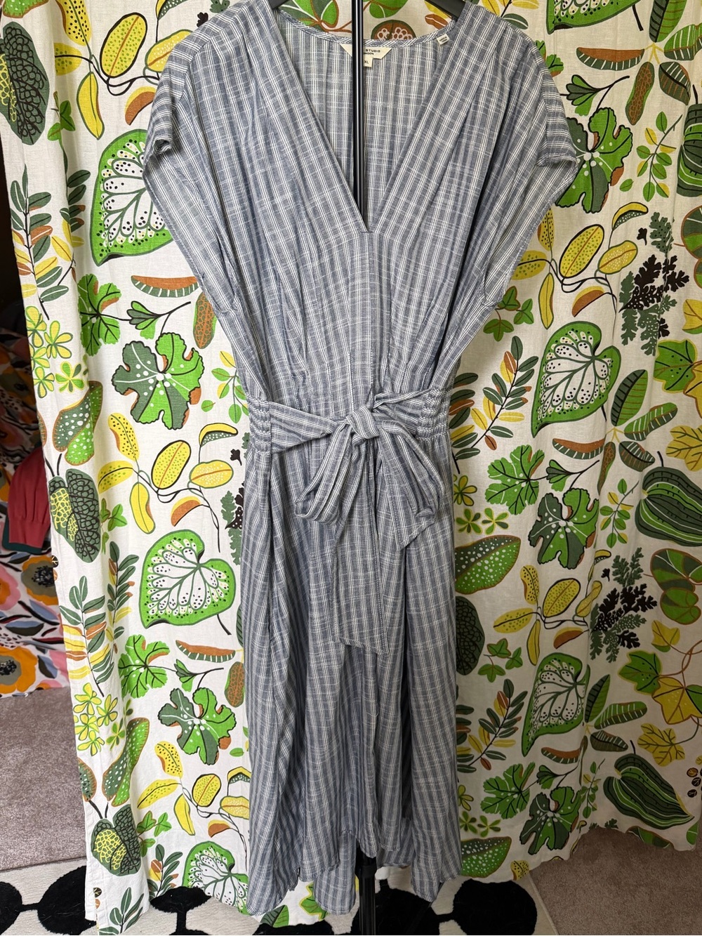 Max Studio London XL Gray Plaid Wrap Midi Dress Tie Waist